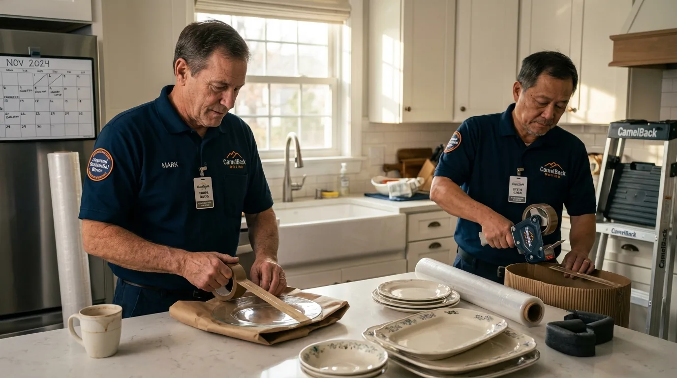 Professional crew packing kitchen dishware in Tecumseh, MI
